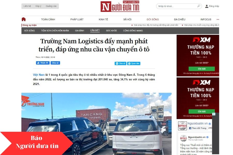 Báo Người đưa tin đưa tin về công ty vận chuyển ô tô bắc nam Trường Nam
