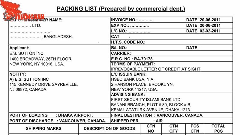 Mẫu Packing List mà các đơn vị vận chuyển thường dùng