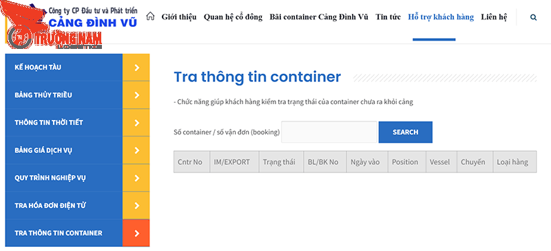 Cách Tra Cứu Container Nhanh, Chính Xác | Trường Nam Logistics 8 Nhập thông tin container mà bạn muốn tra cứu trên website Đình Vũ
